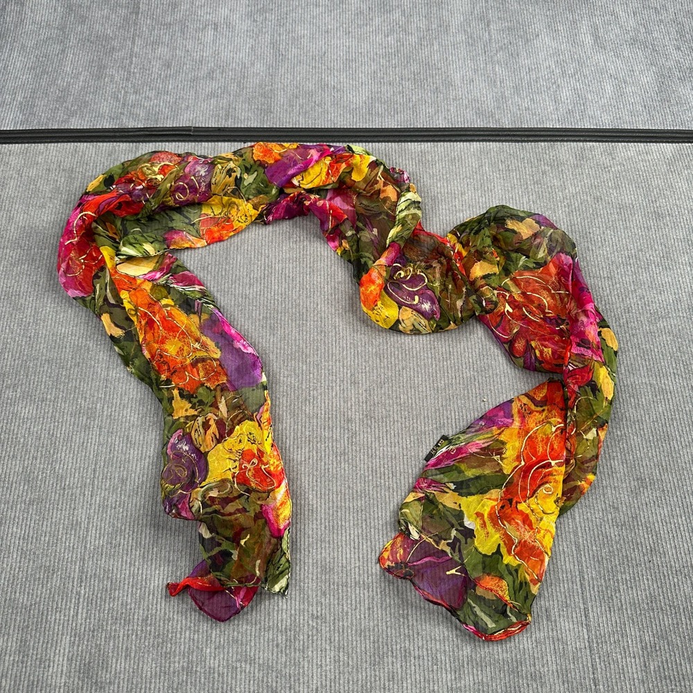 Erod Fashion Accessories Floral Rayon Scarf Gold Metallic Thread Multi Color Y2k